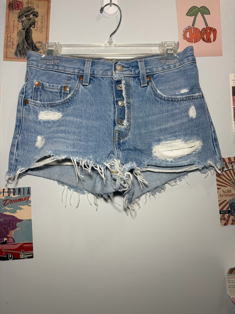 Levi's Light Blue Distressed Denim Cutoff Shorts